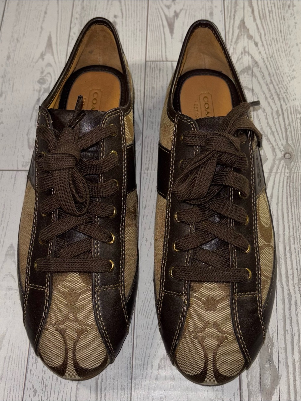 Coach Signature Canvas Brown Leather Lace-Up Sneakers Women’s 7B